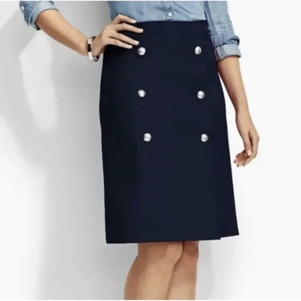 Talbots A-Line Straight Sailor Skirt Size 6 Navy Blue Lined Nautical Faux Wrap